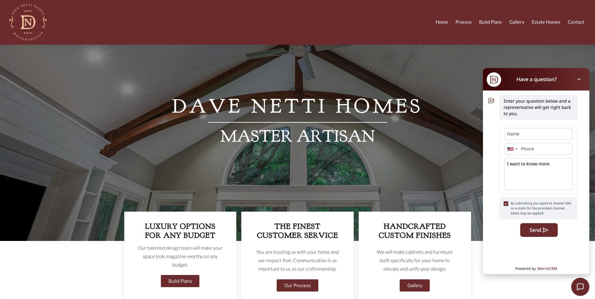 Website designed by Design Squad Media that uses Morris CRM web chat widget