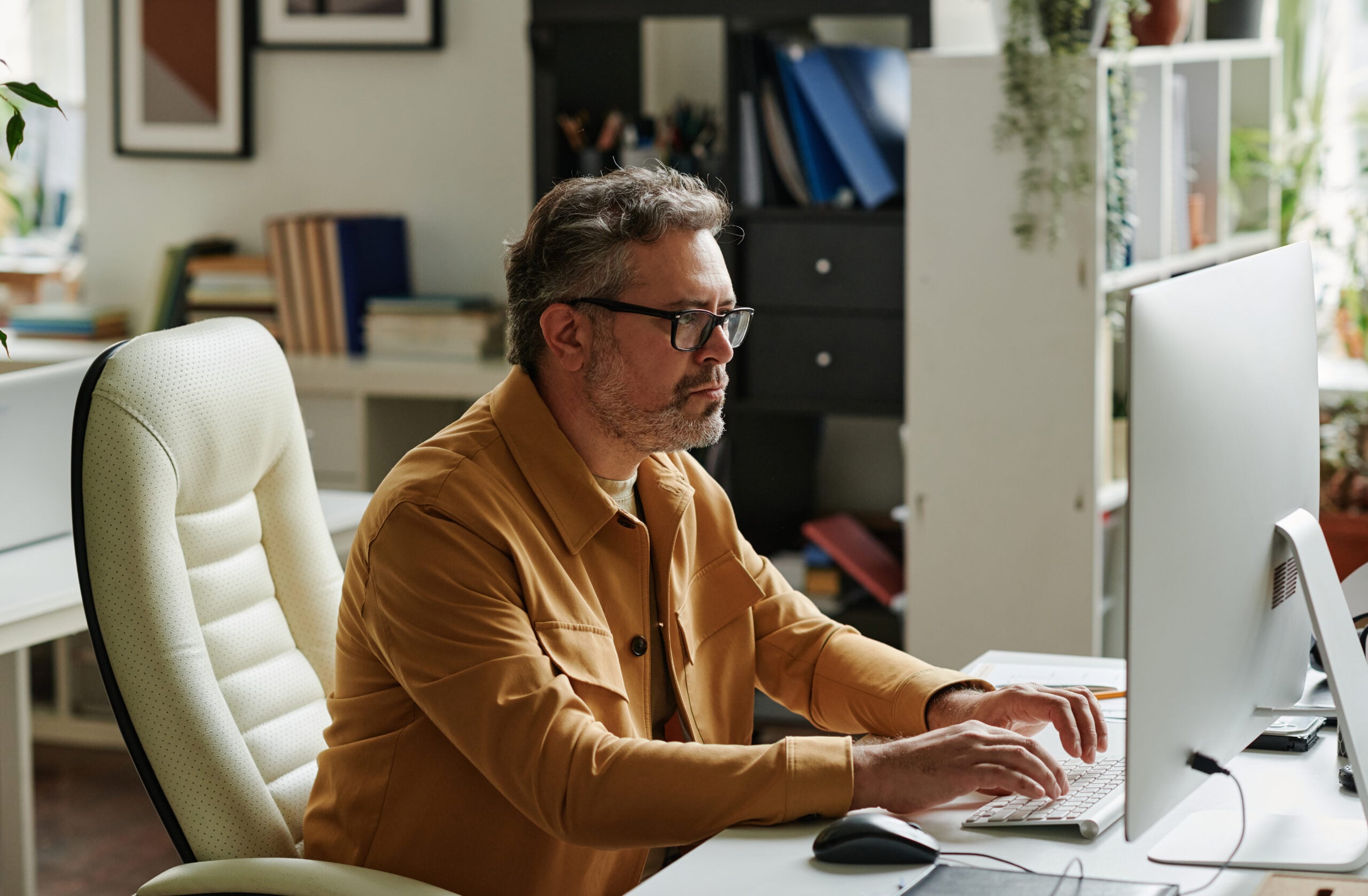 Business owner working at a computer